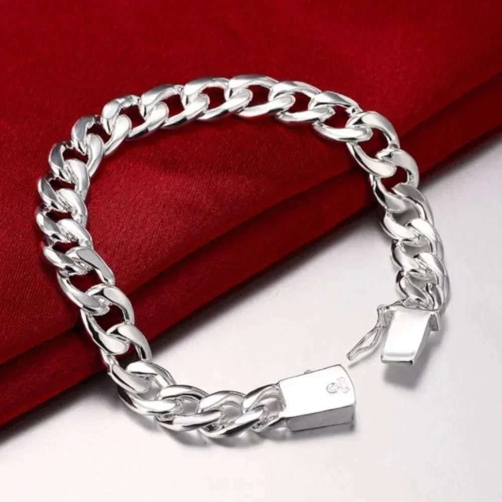 925 Sterling Silver 10 MM  Chain Link Bracelet